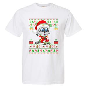 Ugly Xmas Lights Santa Costume Raccoon Christmas Cool Gift Garment-Dyed Heavyweight T-Shirt