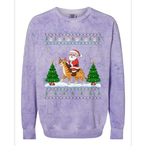 Ugly Xmas Lighting Tree Santa Riding Savannah Cat Christmas Colorblast Crewneck Sweatshirt