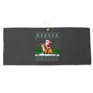 Ugly Xmas Lighting Tree Santa Riding Savannah Cat Christmas Large Microfiber Waffle Golf Towel