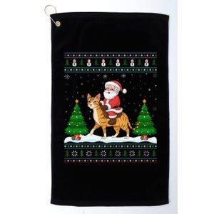 Ugly Xmas Lighting Tree Santa Riding Savannah Cat Christmas Platinum Collection Golf Towel