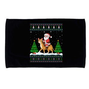 Ugly Xmas Lighting Tree Santa Riding Savannah Cat Christmas Microfiber Hand Towel