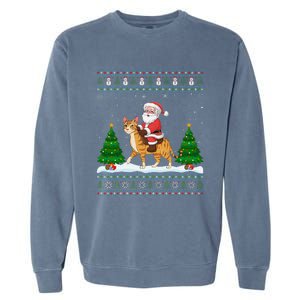 Ugly Xmas Lighting Tree Santa Riding Savannah Cat Christmas Garment-Dyed Sweatshirt