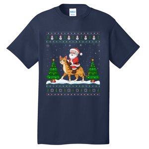 Ugly Xmas Lighting Tree Santa Riding Savannah Cat Christmas Tall T-Shirt