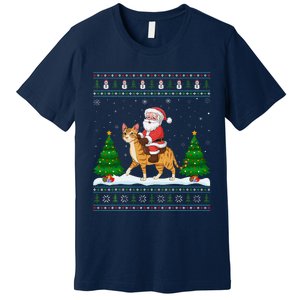 Ugly Xmas Lighting Tree Santa Riding Savannah Cat Christmas Premium T-Shirt