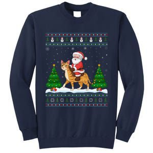 Ugly Xmas Lighting Tree Santa Riding Savannah Cat Christmas Tall Sweatshirt