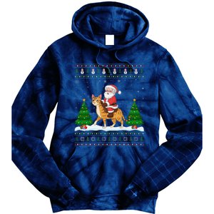 Ugly Xmas Lighting Tree Santa Riding Savannah Cat Christmas Tie Dye Hoodie