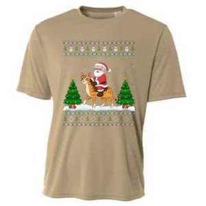 Ugly Xmas Lighting Tree Santa Riding Savannah Cat Christmas Cooling Performance Crew T-Shirt