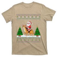 Ugly Xmas Lighting Tree Santa Riding Savannah Cat Christmas T-Shirt