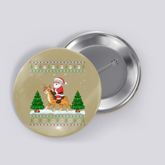 Ugly Xmas Lighting Tree Santa Riding Savannah Cat Christmas Button