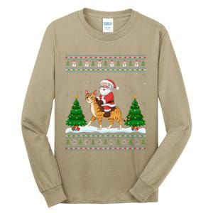 Ugly Xmas Lighting Tree Santa Riding Savannah Cat Christmas Tall Long Sleeve T-Shirt