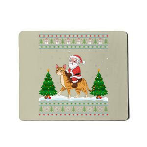 Ugly Xmas Lighting Tree Santa Riding Savannah Cat Christmas Mousepad