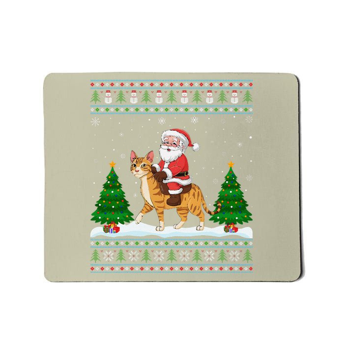 Ugly Xmas Lighting Tree Santa Riding Savannah Cat Christmas Mousepad