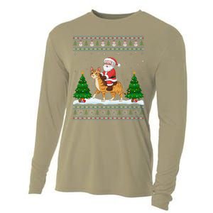 Ugly Xmas Lighting Tree Santa Riding Savannah Cat Christmas Cooling Performance Long Sleeve Crew