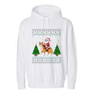 Ugly Xmas Lighting Tree Santa Riding Savannah Cat Christmas Garment-Dyed Fleece Hoodie