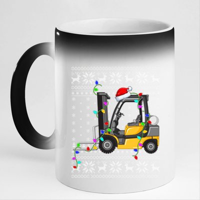 Ugly Xmas Lights Santa Hat Forklift Christmas Cool Gift 11oz Black Color Changing Mug