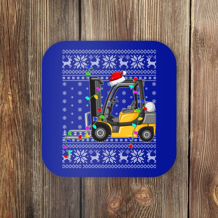 Ugly Xmas Lights Santa Hat Forklift Christmas Cool Gift Coaster