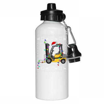 Ugly Xmas Lights Santa Hat Forklift Christmas Cool Gift Aluminum Water Bottle