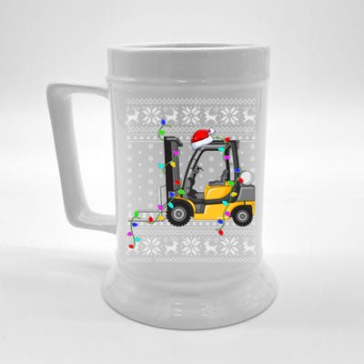 Ugly Xmas Lights Santa Hat Forklift Christmas Cool Gift Beer Stein