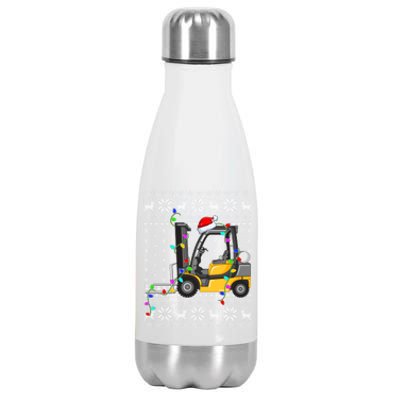 Ugly Xmas Lights Santa Hat Forklift Christmas Cool Gift Stainless Steel Insulated Water Bottle