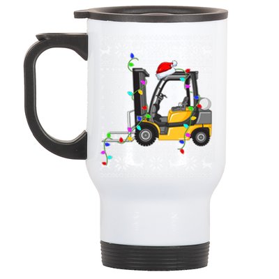 Ugly Xmas Lights Santa Hat Forklift Christmas Cool Gift Stainless Steel Travel Mug