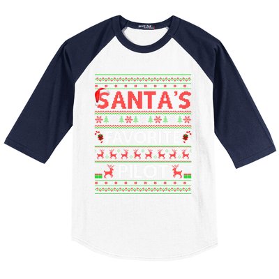 Ugly Xmas Lighting Santa's Favorite Pilot Christmas Funny Gift Baseball Sleeve Shirt