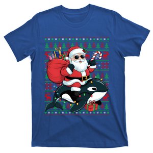 Ugly Xmas Lights Funny Santa Riding Orca Christmas Great Gift T-Shirt