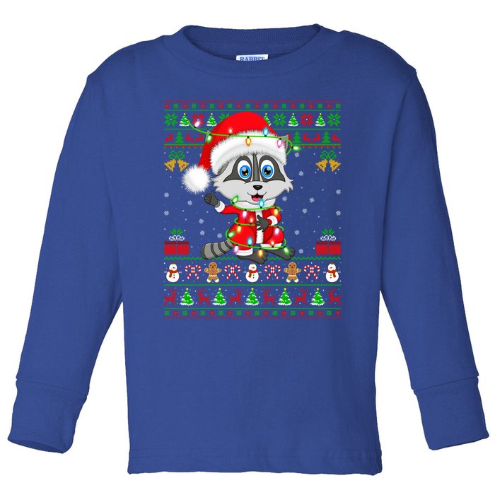 Ugly Xmas Lights Santa Costume Raccoon Christmas Gift Toddler Long Sleeve Shirt