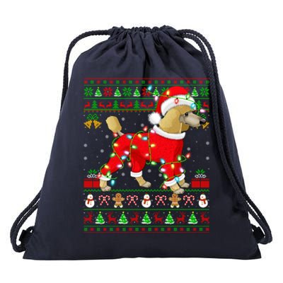 Ugly Xmas Lights Santa Poodle Dog Christmas Gift Drawstring Bag