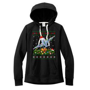 Ugly Xmas Lights Santa Hat Airplane Christmas Cool Gift Women's Fleece Hoodie