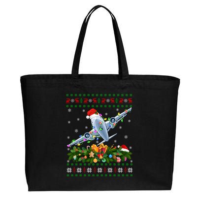 Ugly Xmas Lights Santa Hat Airplane Christmas Cool Gift Cotton Canvas Jumbo Tote