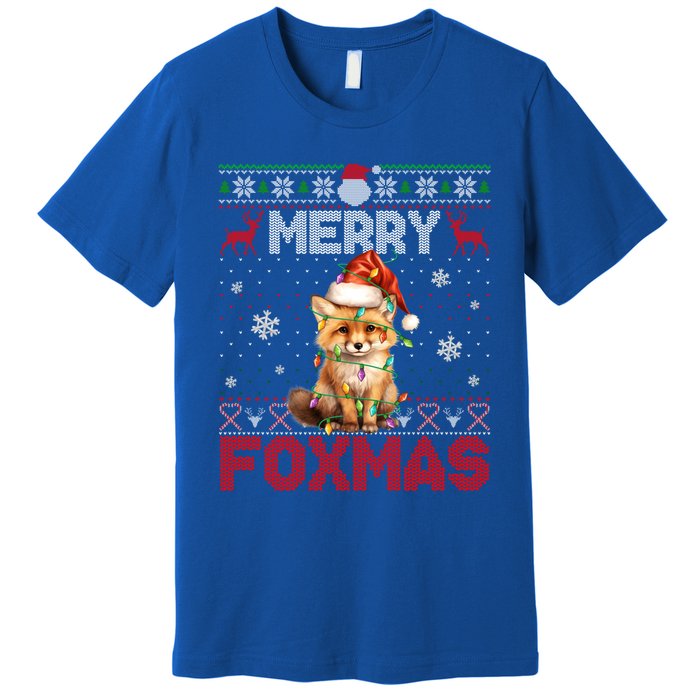 Ugly Xmas Merry Foxmas Santa Fox Lights Fox Lovers Premium T-Shirt