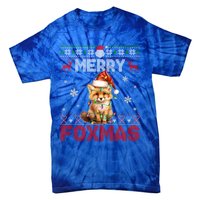 Ugly Xmas Merry Foxmas Santa Fox Lights Fox Lovers Tie-Dye T-Shirt