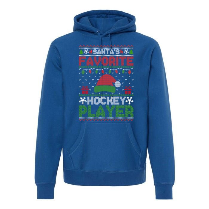 Ugly Xmas Matching SantaS Favorite Hockey Player Gift Premium Hoodie