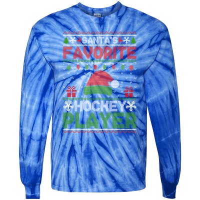 Ugly Xmas Matching SantaS Favorite Hockey Player Gift Tie-Dye Long Sleeve Shirt