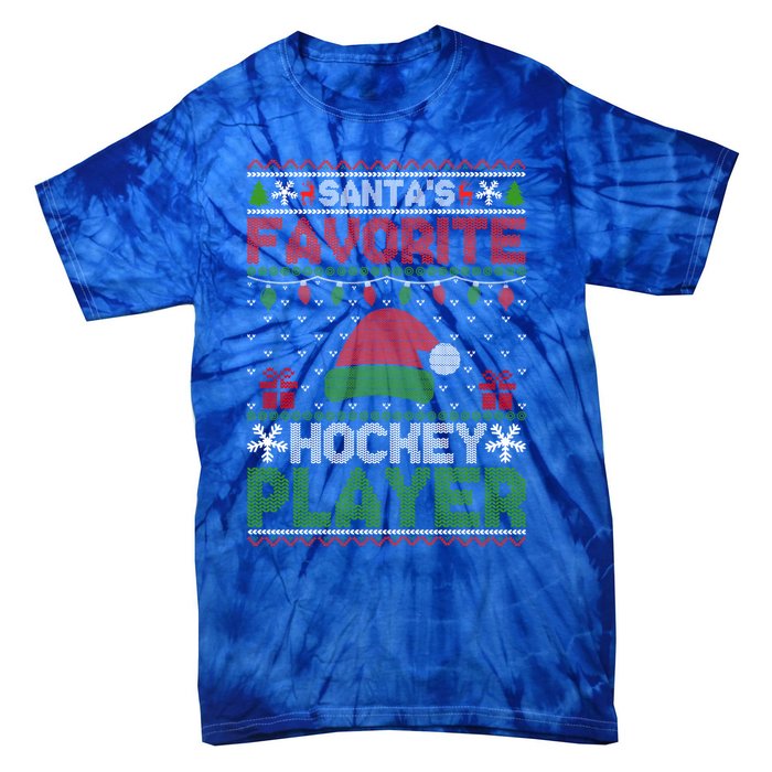 Ugly Xmas Matching SantaS Favorite Hockey Player Gift Tie-Dye T-Shirt