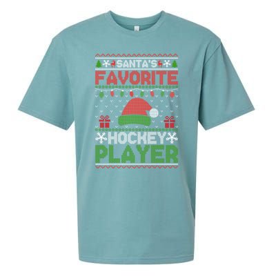 Ugly Xmas Matching SantaS Favorite Hockey Player Gift Sueded Cloud Jersey T-Shirt