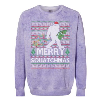 Ugly Xmas Merry Squatchmas Bigfoot Christmas Tree Gift Colorblast Crewneck Sweatshirt