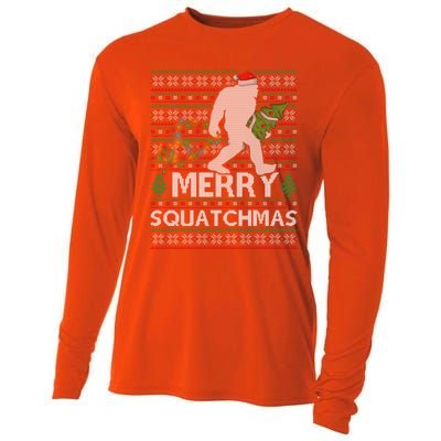 Ugly Xmas Merry Squatchmas Bigfoot Christmas Tree Gift Cooling Performance Long Sleeve Crew