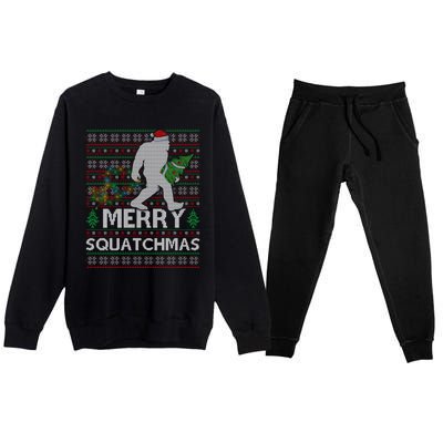 Ugly Xmas Merry Squatchmas Bigfoot Christmas Tree Gift Premium Crewneck Sweatsuit Set