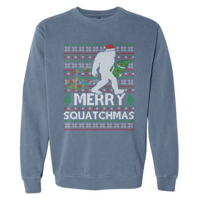 Ugly Xmas Merry Squatchmas Bigfoot Christmas Tree Gift Garment-Dyed Sweatshirt