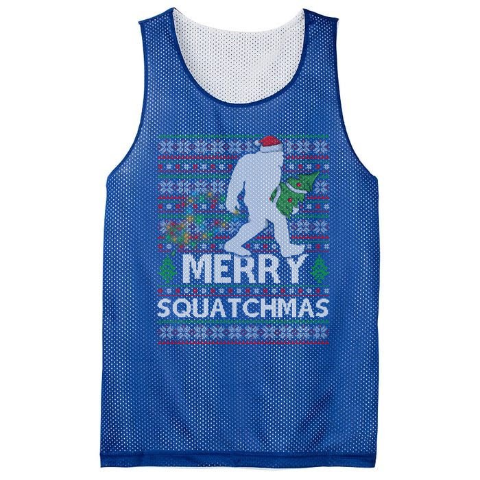 Ugly Xmas Merry Squatchmas Bigfoot Christmas Tree Gift Mesh Reversible Basketball Jersey Tank