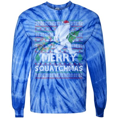 Ugly Xmas Merry Squatchmas Bigfoot Christmas Tree Gift Tie-Dye Long Sleeve Shirt