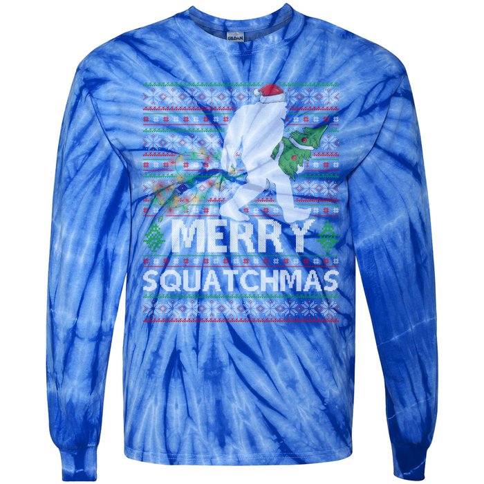 Ugly Xmas Merry Squatchmas Bigfoot Christmas Tree Gift Tie-Dye Long Sleeve Shirt