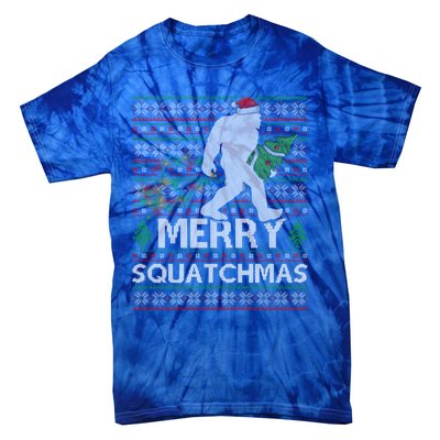 Ugly Xmas Merry Squatchmas Bigfoot Christmas Tree Gift Tie-Dye T-Shirt