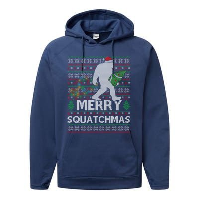 Ugly Xmas Merry Squatchmas Bigfoot Christmas Tree Gift Performance Fleece Hoodie