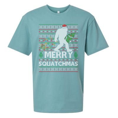 Ugly Xmas Merry Squatchmas Bigfoot Christmas Tree Gift Sueded Cloud Jersey T-Shirt