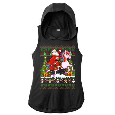 Unicorn Xmas Sweater Ugly Santa Riding Unicorn Christmas Gift Ladies PosiCharge Tri-Blend Wicking Draft Hoodie Tank