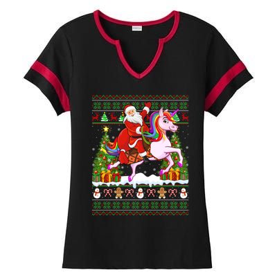 Unicorn Xmas Sweater Ugly Santa Riding Unicorn Christmas Gift Ladies Halftime Notch Neck Tee