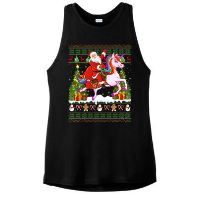 Unicorn Xmas Sweater Ugly Santa Riding Unicorn Christmas Gift Ladies PosiCharge Tri-Blend Wicking Tank