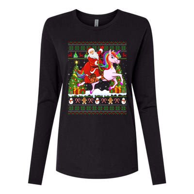 Unicorn Xmas Sweater Ugly Santa Riding Unicorn Christmas Gift Womens Cotton Relaxed Long Sleeve T-Shirt